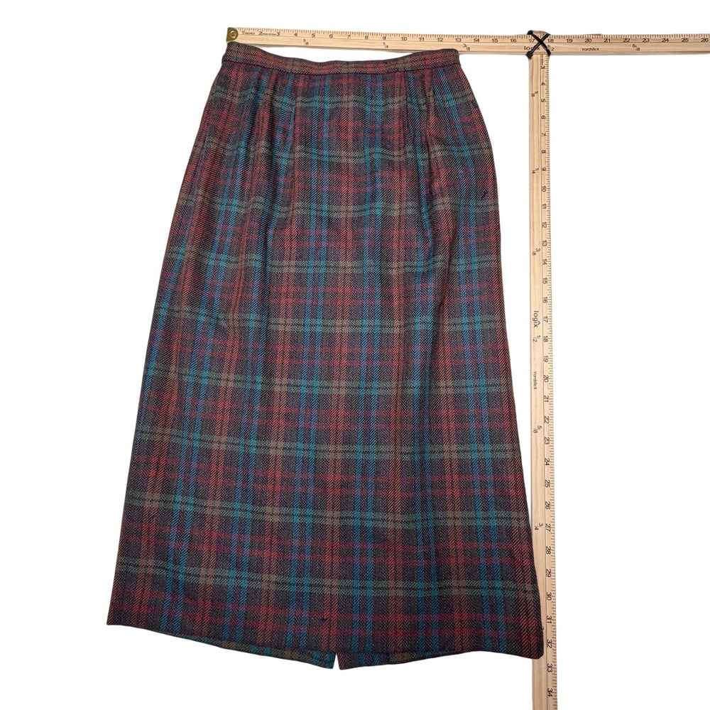 Vintage Wool Plaid Midi Skirt Small Tartan Preppy Career High Waist Union Made - Picture 8 of 12